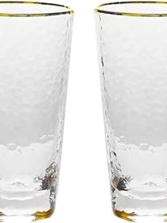 Hammered Gold Rim Vintage Glass -Whiskey Glasses, Home Tea and Water Cup,  (Thickened High Gold Edge)