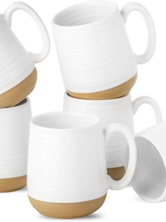 Coffee Mugs Set of 6, 15 oz Ceramic Coffee Cups with Comfortable Handle, Classic White Mug for Men and Women, Tea Cup Set for Latte, Cappuccino, Milk, Soup, Dishwasher and Microwave Safe