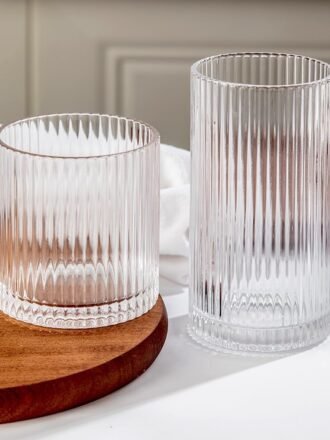 Ribbed Drinking Glasses 8pcs, 12oz and 10oz Glassware, Tumbler Glasses Cup Set for Wedding, Party, Christmas Gift, Clear
