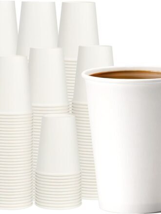 Disposable Paper Cups 12 oz [100 Pack], White Hot Coffee Cups, 12 oz Paper Coffee Cups, Thickened Design for Cafes, Bistros, Parties, and Events
