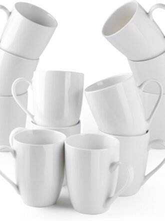 12oz Off White Coffee Mugs Set of 12, Ceramic Coffee Mugs with Large Handle for Man, Woman, Light Weight Coffee Mugs Set for Latte/Cappuccino/Cocoa/Milk, Dishwasher & Microwave Safe, 12Pcs