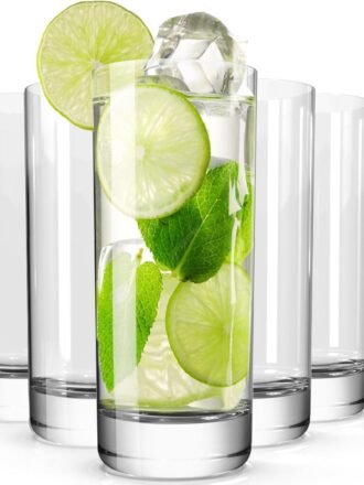 Drinking Glasses Set of 6, 13oz Crystal Highball Glasses, Clear Tall Glass Cups,Water Glass for Kitchen,Tom Collins,Juice,Whiskey,Mojito Cocktail Glasses for Bar Glassware,Gifts