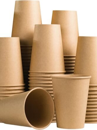 100 Count 12 oz Kraft Paper Cups, Disposable Hot/Cold Paper Coffee Cups, 12 Ounce Beverages Cups, Water Cups for Party Picnic Travel and Events