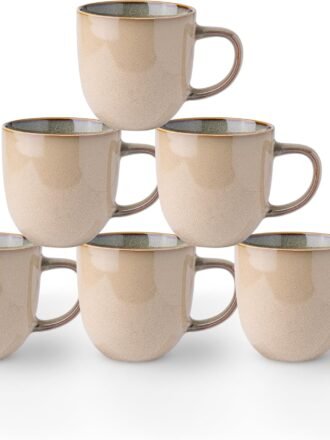 12oz Coffee Mugs, Ceramic Coffee Mugs set of 6 for Man, Woman, Dad, Mom, Modern Coffee Mugs with handle for Latte/Cappuccino/Milk/Cocoa. Dishwasher&Microwave Safe, Latte