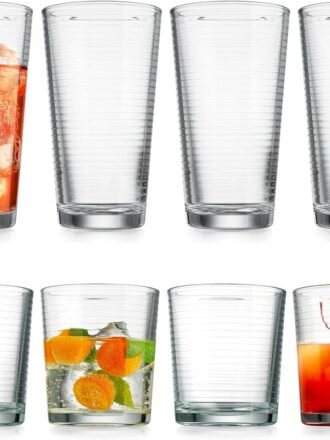Drinking Glasses Set of 12. Everyday Drinking Glasses. Mixed Drinkware Sets 6-17 oz Tall Kitchen Glass Cups, and 6-13 Oz Rocks Glasses. Ribbed Glassware Sets for Cocktail Beer Juice Water.