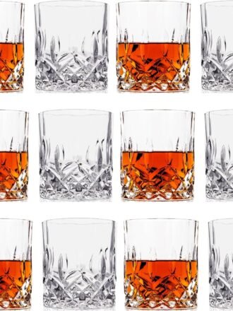 Crystal Cut Old Fashioned Whiskey Glasses Set of 2, 4, 6-10oz Ultra-Clear Premium Le-Free Rocks Glass Tumbler For Drinking Bourbon, Scotch, Cognac, Cocktails (Set of 12)